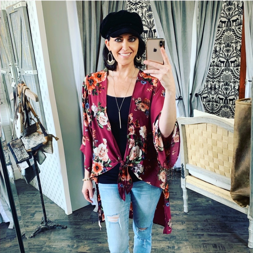 Floral Tie Front Kimono